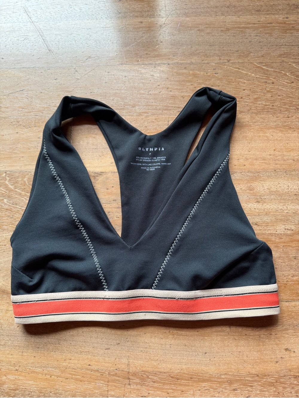 Olympia Activewear Black Sports Bralette with Coral Stripe